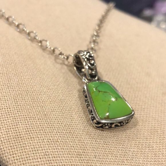 BARSE Green Turquoise Filagree Pendant Sterling Silver Open Link Necklace - Picture 6 of 9